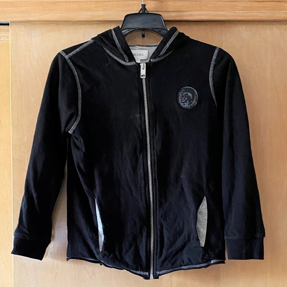 Boy's Sz 10 Diesel Black/Gray Zipper Hooded Jacket